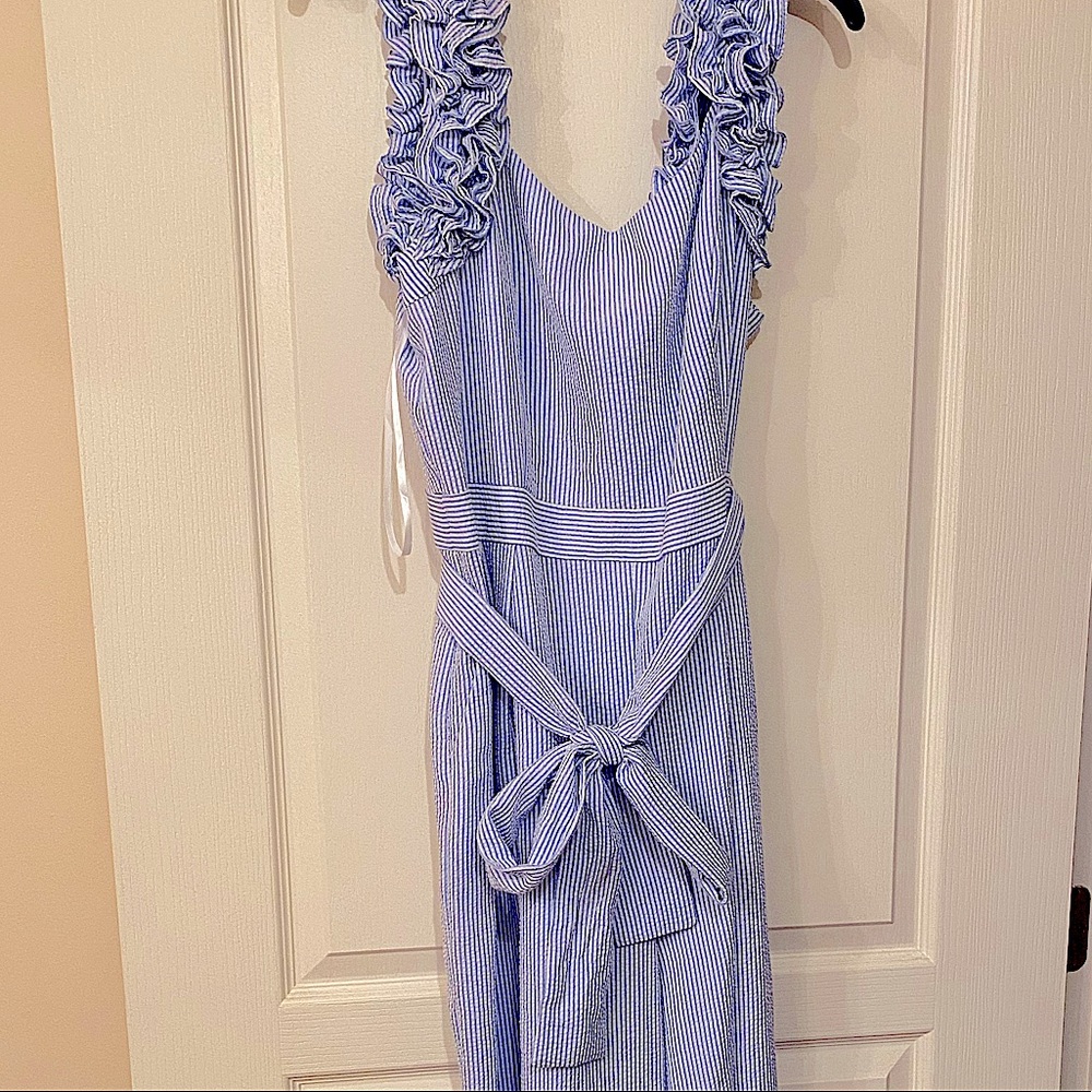 Eliza J Blue and White Seersucker Jumpsuit Size 18